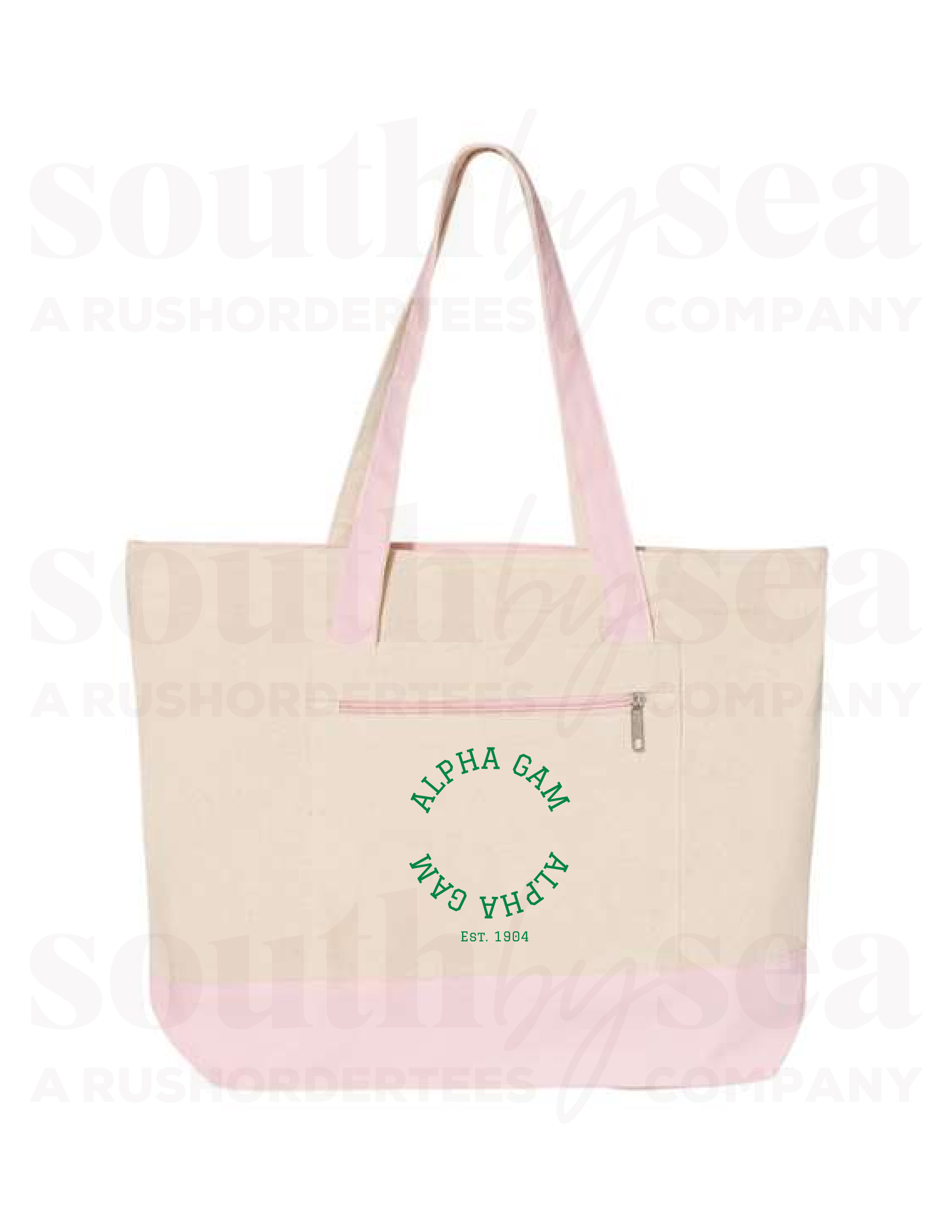 Natural/Light Pink Zippered Tote