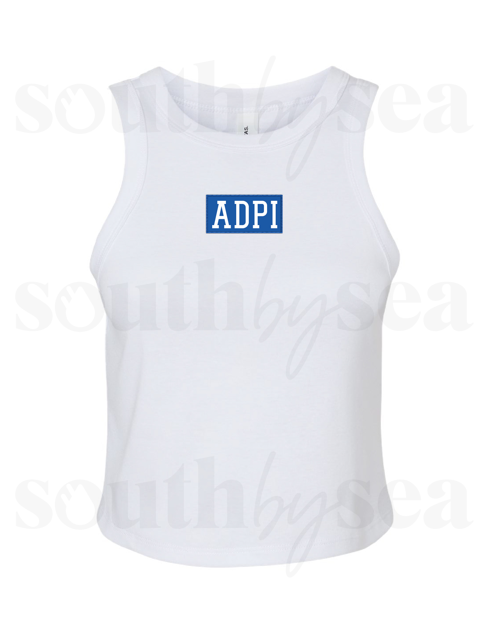 White Bella + Canvas Micro Rib Racer Tank with Iron On Embroidered Patch