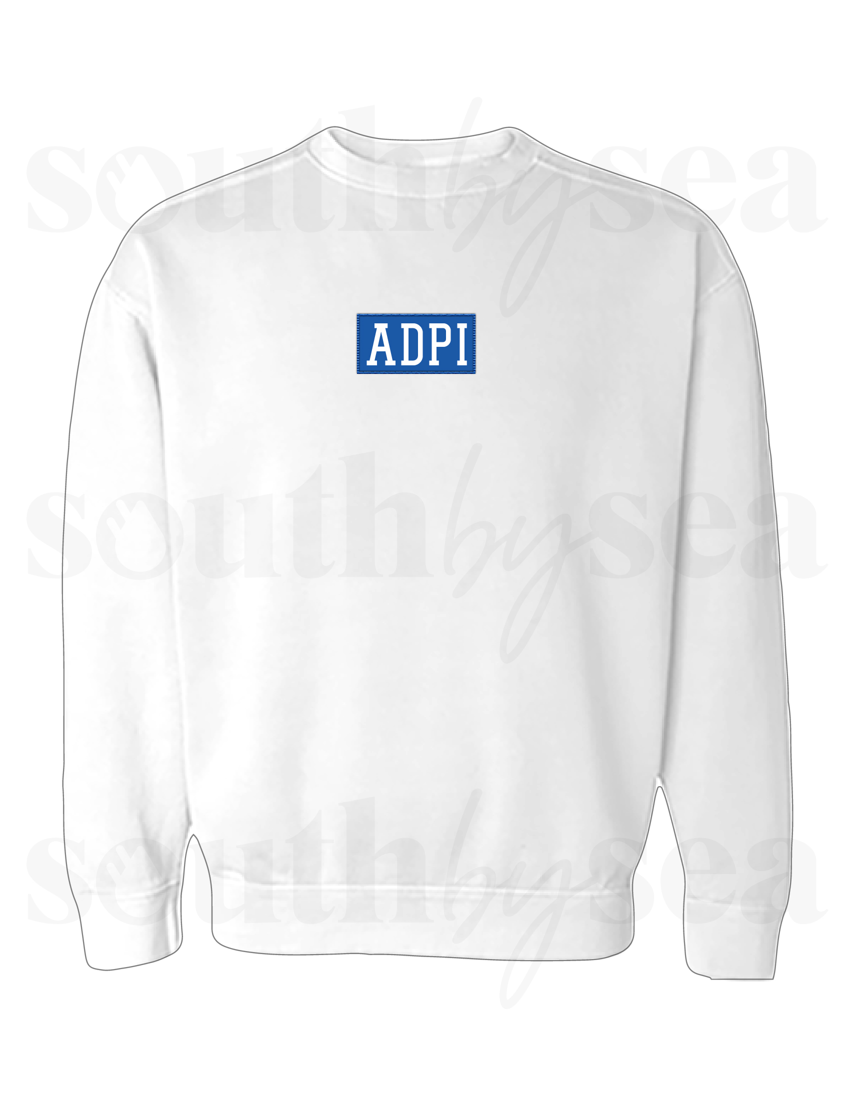 White Gildan Crewneck Sweatshirt with Iron On Embroidered Patch