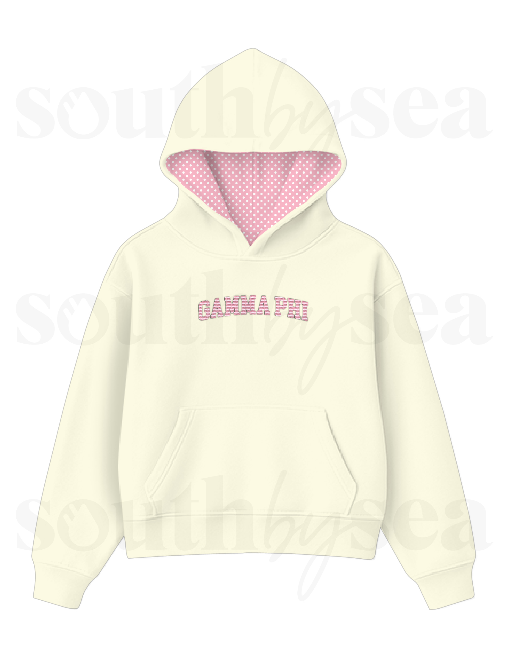 Cream Signature Hoodie with Patterned Hood Lining & Front Embroidery