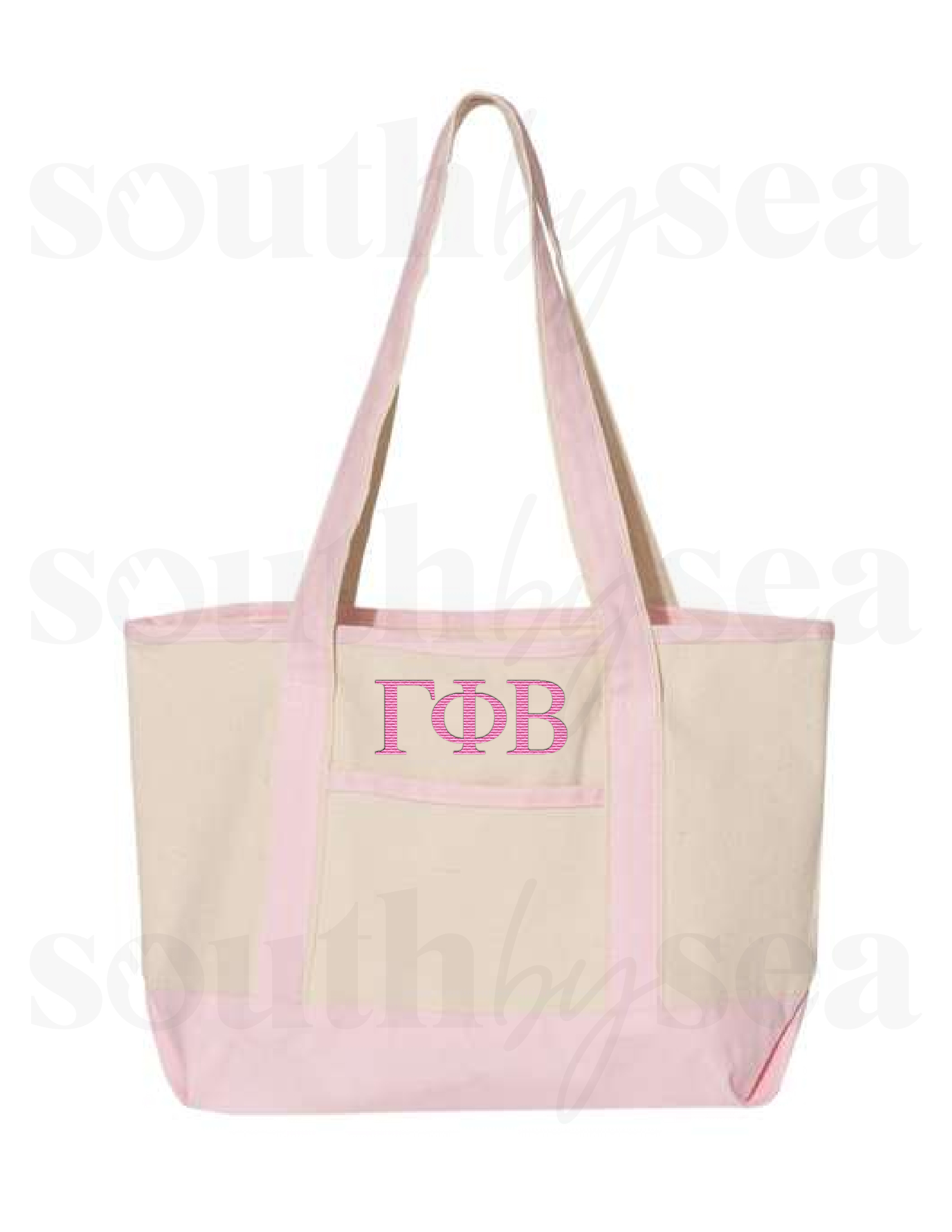 Embroidered Natural/Light Pink Small Deluxe Tote 