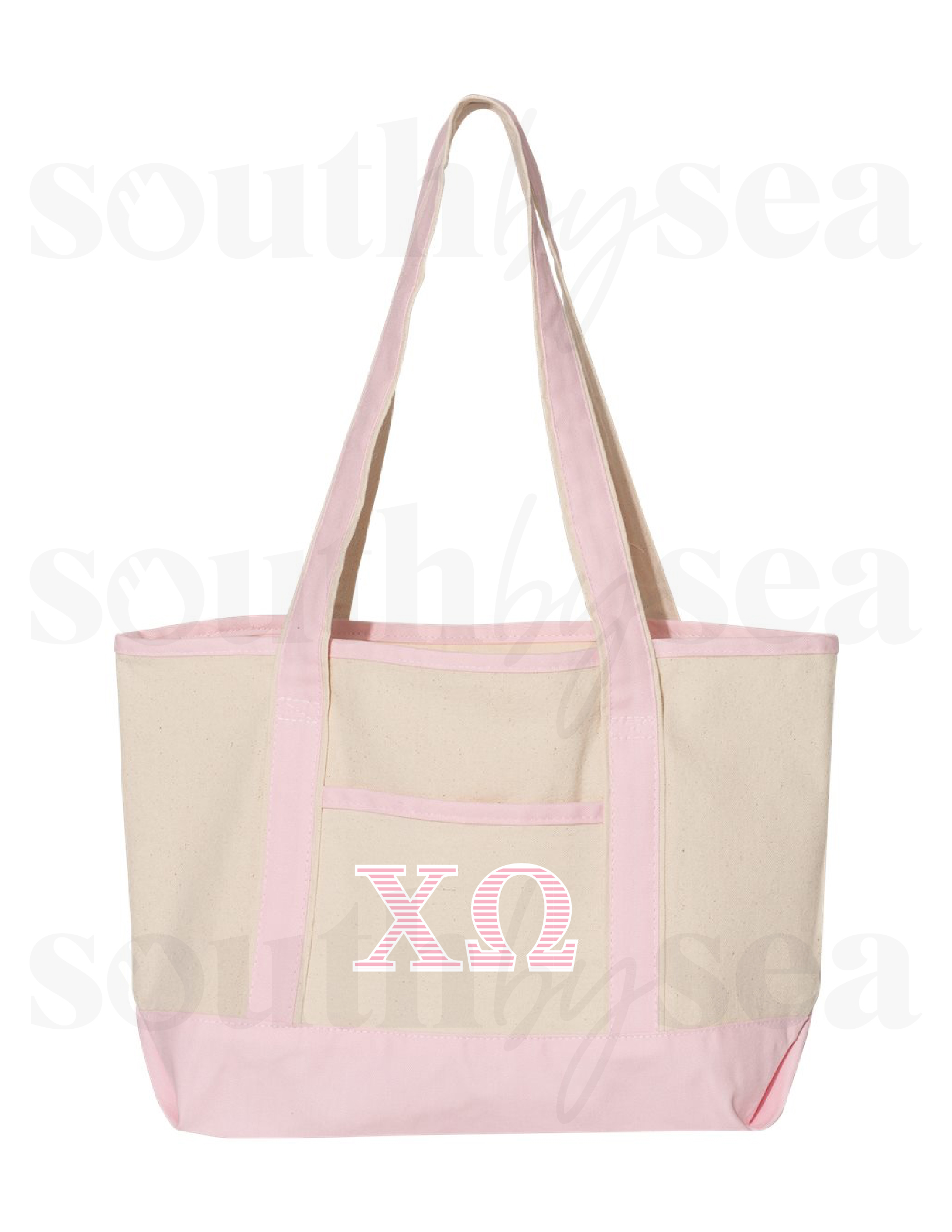 Natural/Light Pink Small Deluxe Tote Bag with Embroidery 