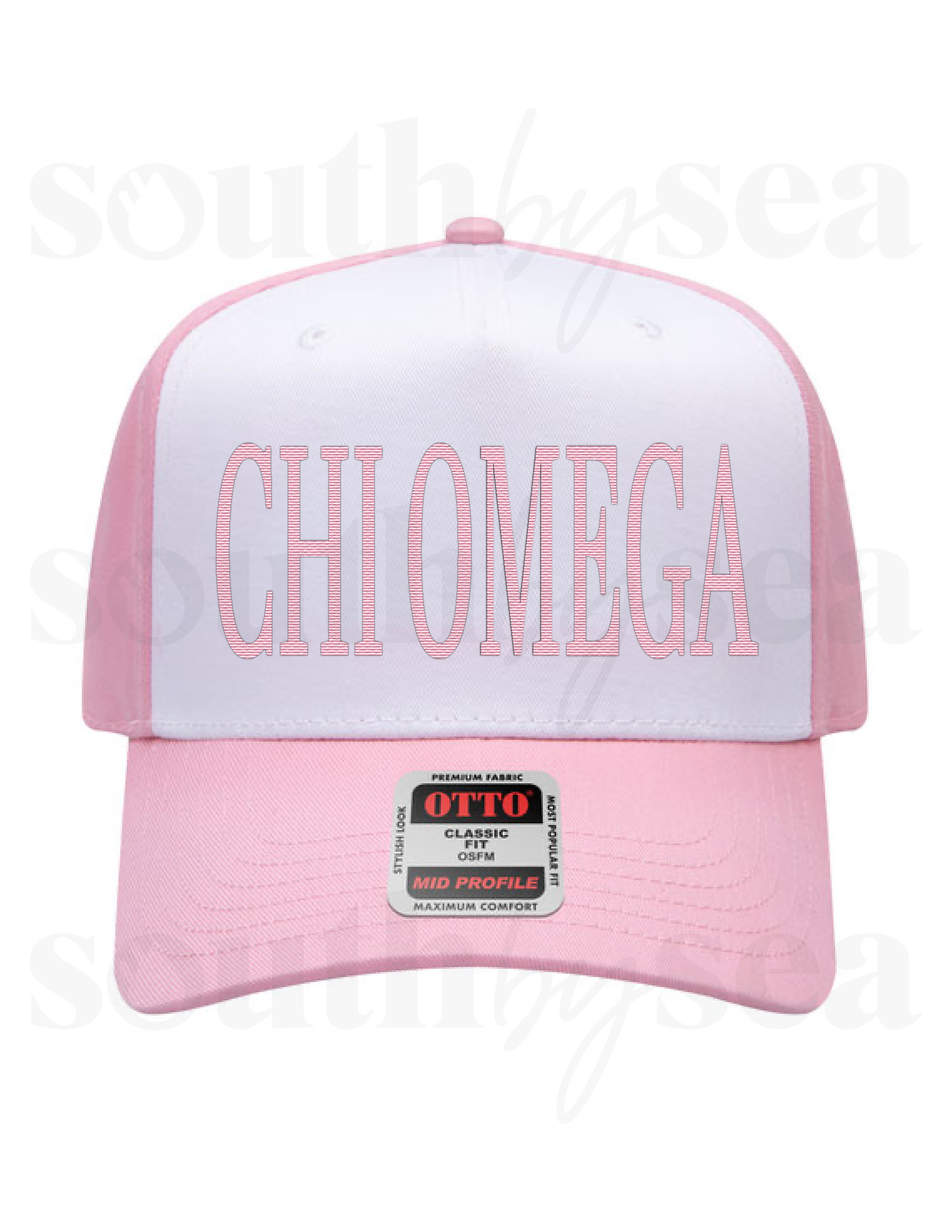 Pink/White Otto Cap Mid Profile Baseball Cap with Embroidery