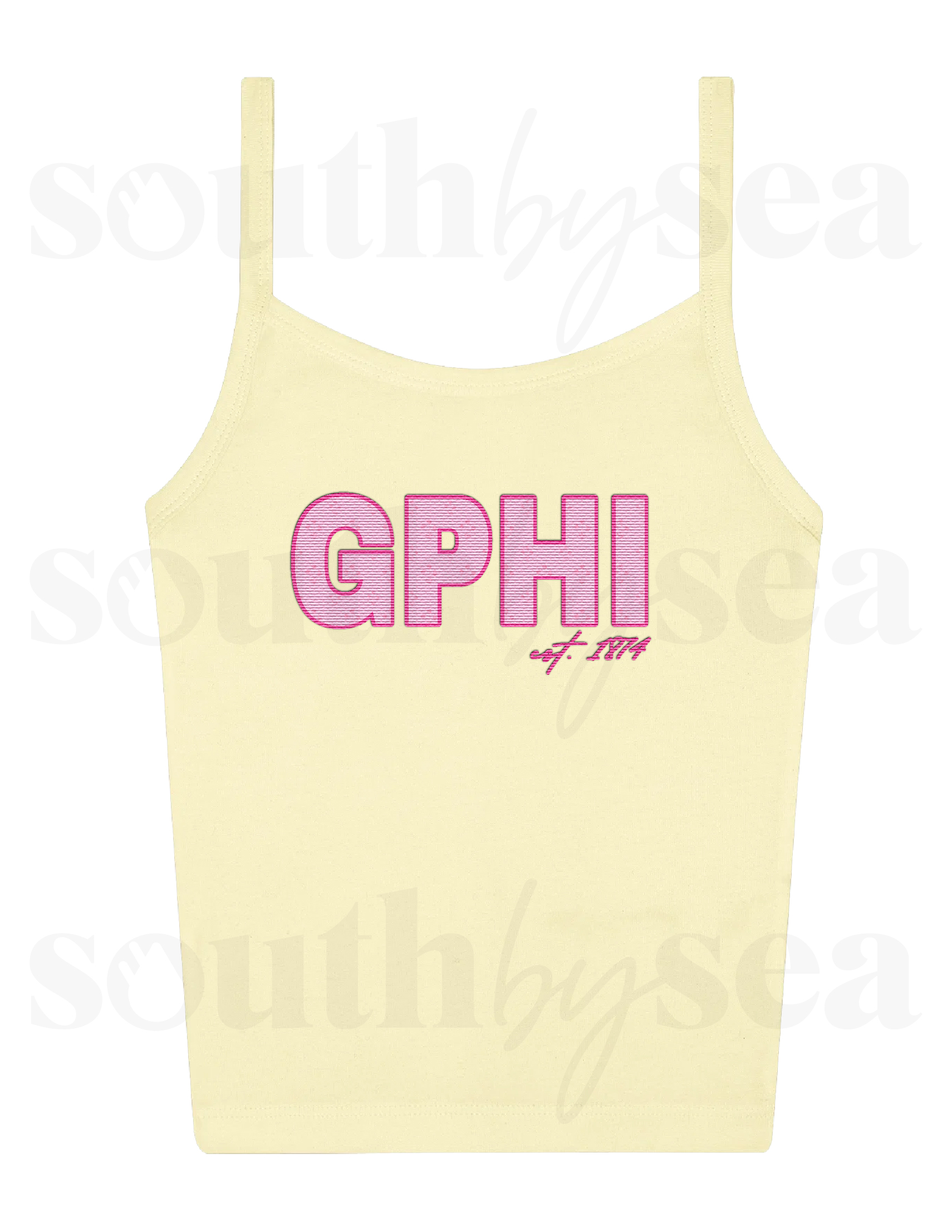 PATCHES/EMBROIDERED: Baby Yellow Los Angeles Apparel Spaghetti Tank Top