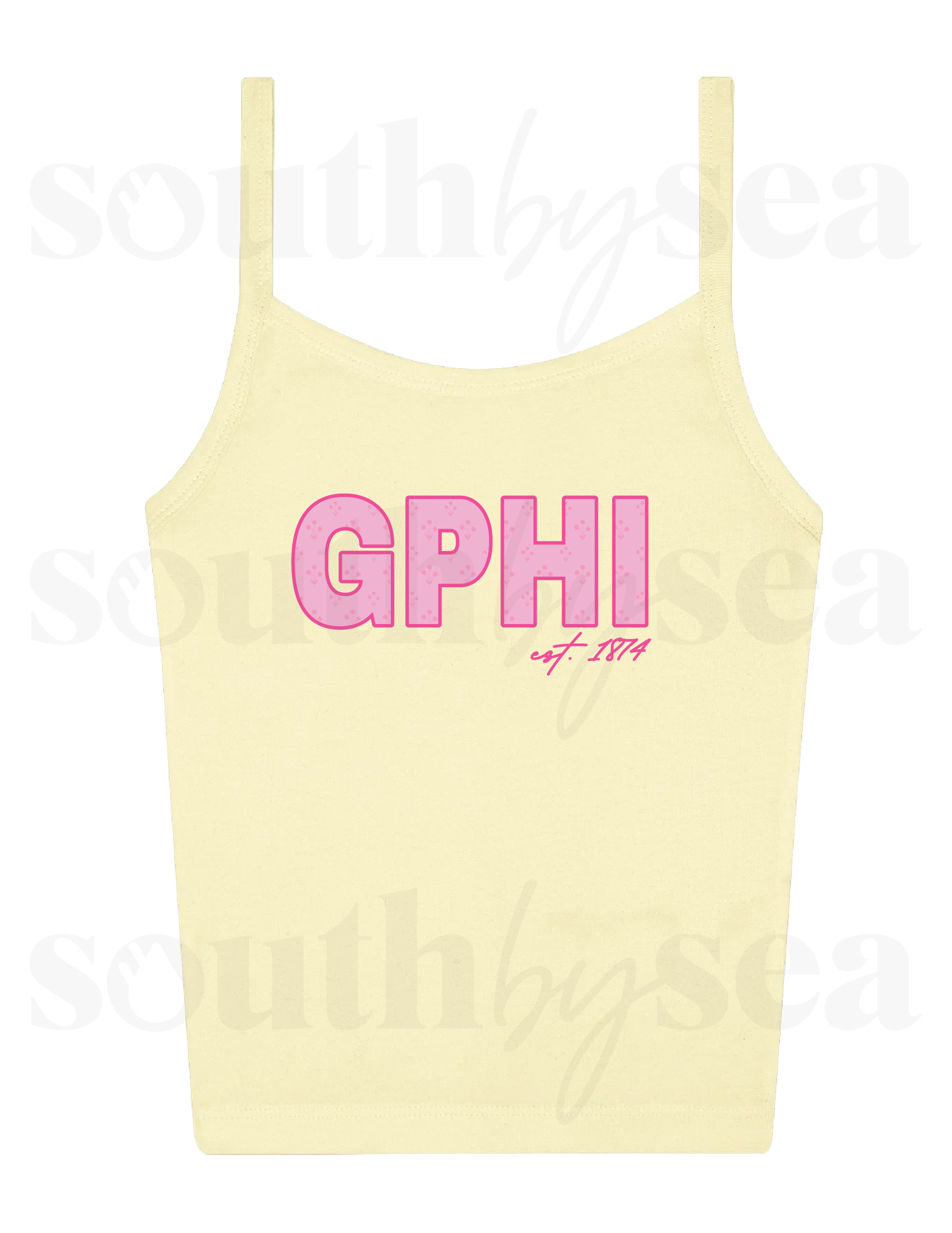 PRINTED: Baby Yellow Los Angeles Apparel Spaghetti Tank Top
