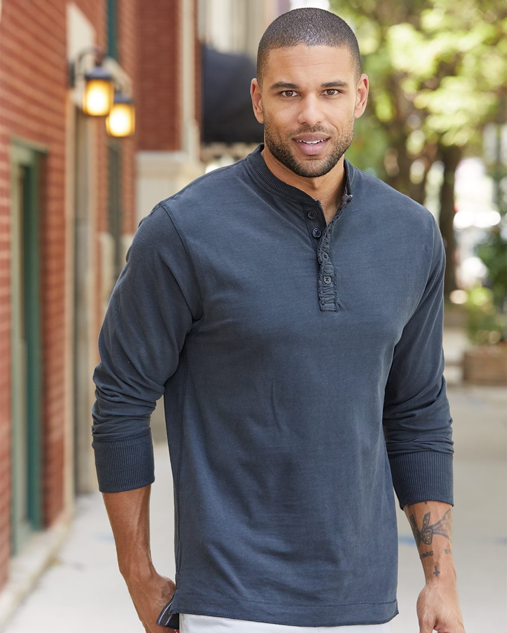 J America Vintage Brushed Jersey Henley 8244 - Model Image