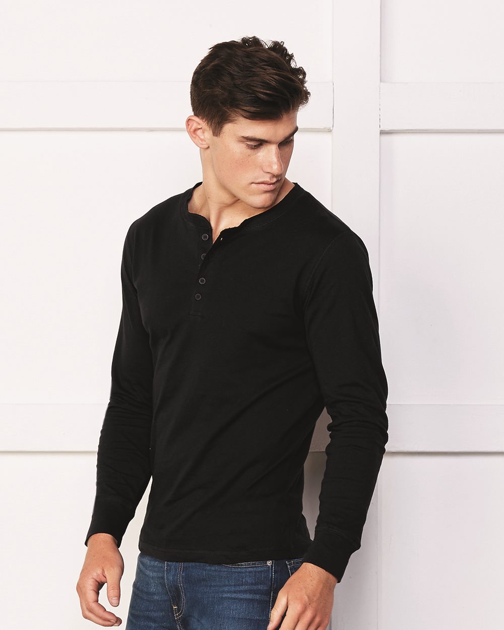 Bella + Canvas Long Sleeve Jersey Henley 3150 - Model Image