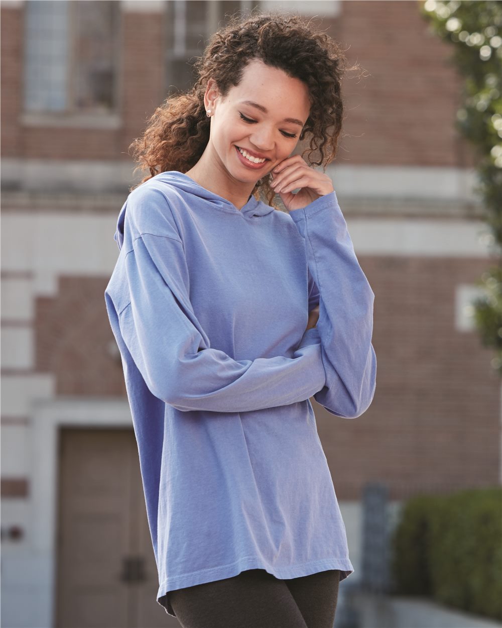 Comfort Colors Garment Dyed Hooded Long Sleeve Tee 4900 - Model Image