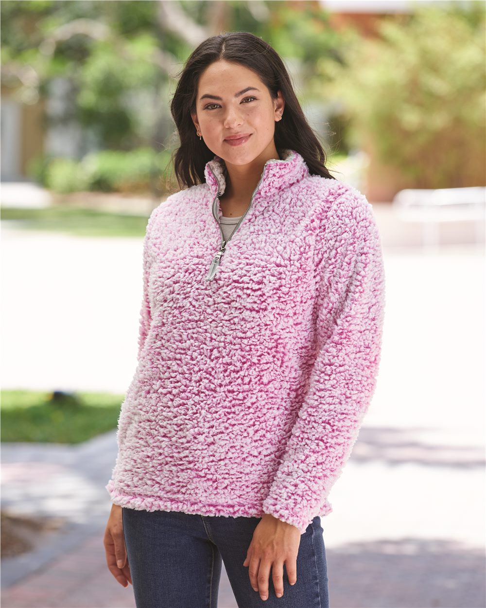 J America Women's Epic Sherpa Quarter-Zip Pullover 8451 - Model Image