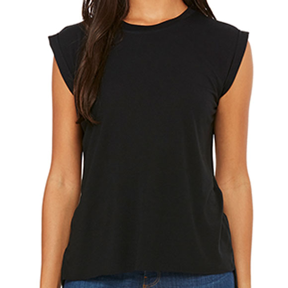 Bella Women's Flowy Muscle Tee with Rolled Cuff 8804