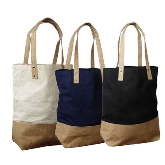 Cotton Tote bag with Jute Trim and handles J0209 - Model Image