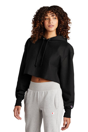 Champion ® Women’s Reverse Weave ® Cropped Cut-Off Hooded Sweatshirt RW01W  - Model Image
