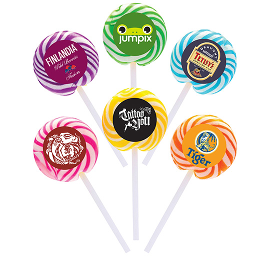 Swirl Lollipop with Round Label SWIRLPOP1 - Model Image