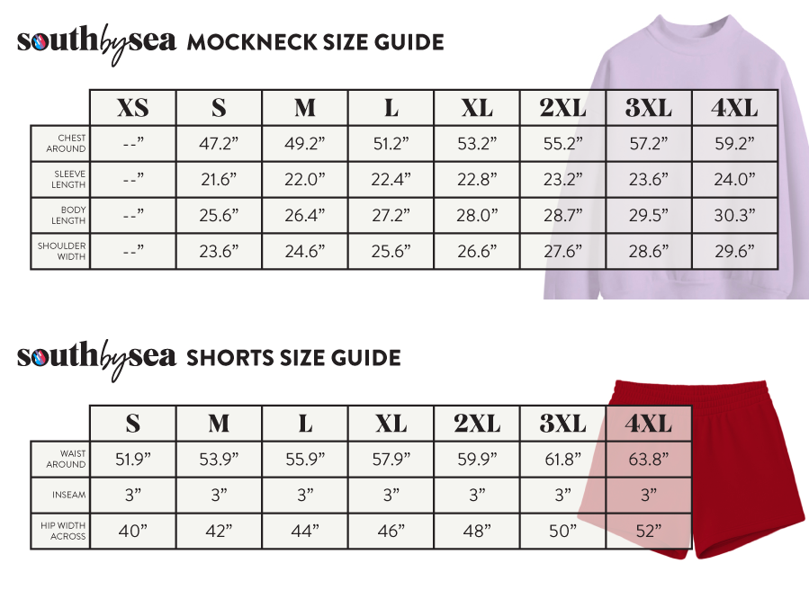 Signature Fleece Mockneck + Shorts Sweatset SBS100 SBS500 - Size Chart