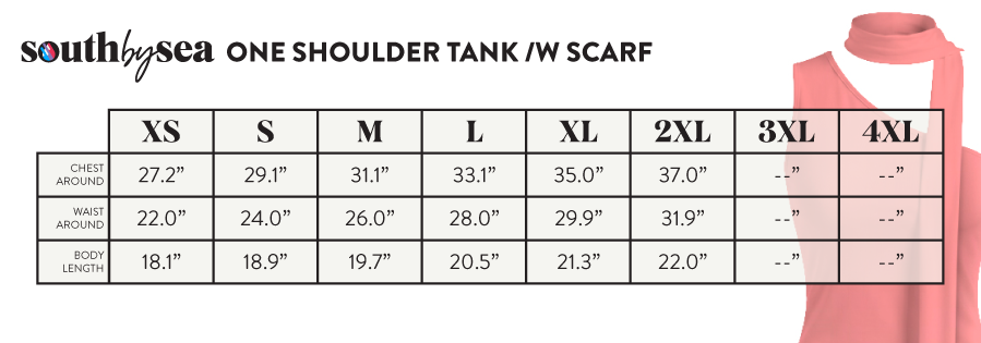 Signature One Shoulder Tank with Versatile Scarf SBS1100 - Size Chart