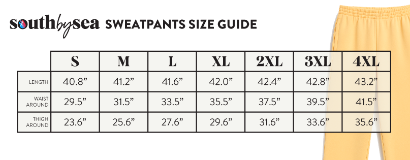 Signature Fleece Open Bottom Sweatpants SBS600 - Size Chart