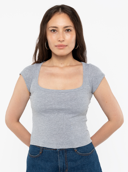 Los Angeles Apparel 43023 Baby Rib Square Neck Cap Tee