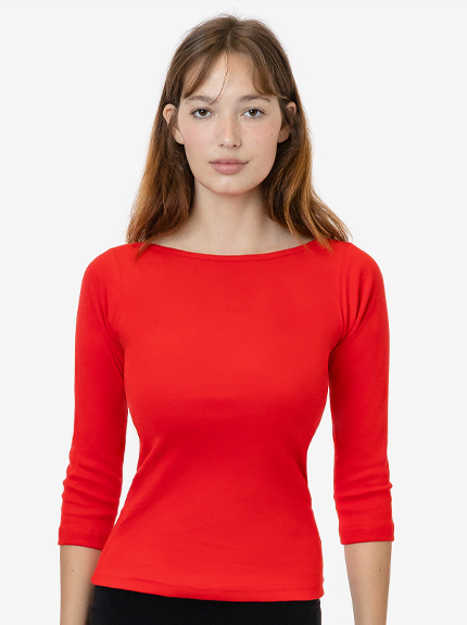 Los Angeles Apparel 43044 Baby Rib 3/4 Sleeve Boatneck Top